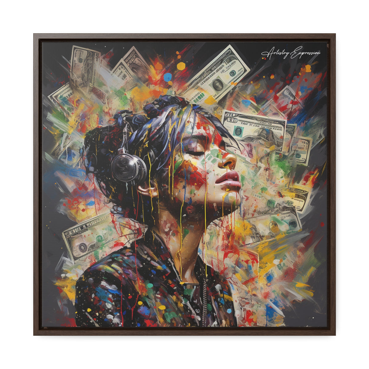 Urban Beats: Graffiti Canvas Featuring Girl with Music and Money