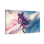 Motorcycle Racing Through a Snowy Palette