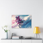 Motorcycle Racing Through a Snowy Palette