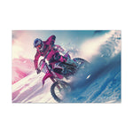 Motorcycle Racing Through a Snowy Palette