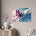 Motorcycle Racing Through a Snowy Palette