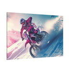 Motorcycle Racing Through a Snowy Palette