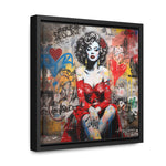 Graffiti Couture: Red-Dressed Lady in Urban Scene