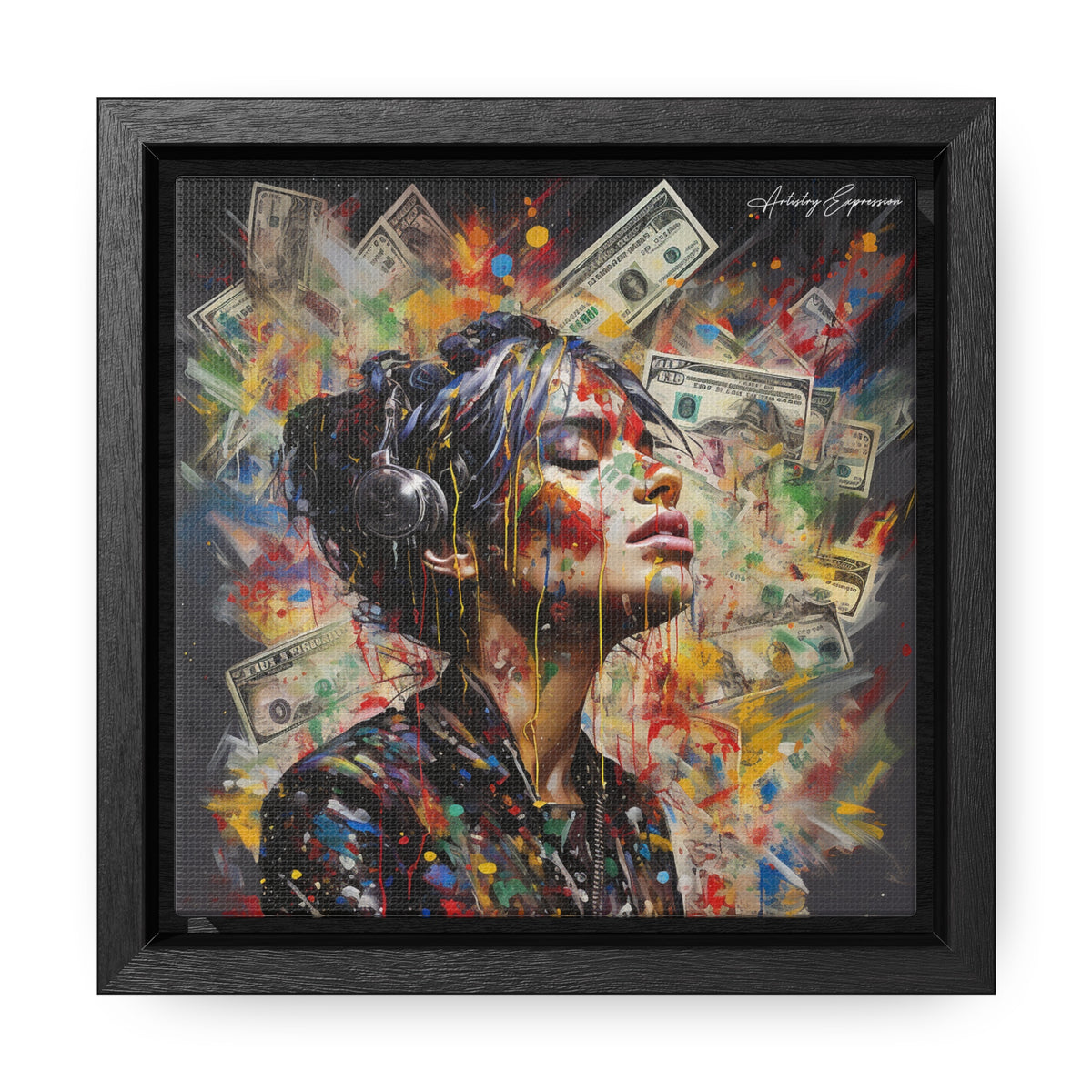 Urban Beats: Graffiti Canvas Featuring Girl with Music and Money