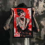Red-Tinted Portrait of a Woman with Tattoos