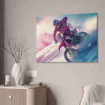 Motorcycle Racing Through a Snowy Palette